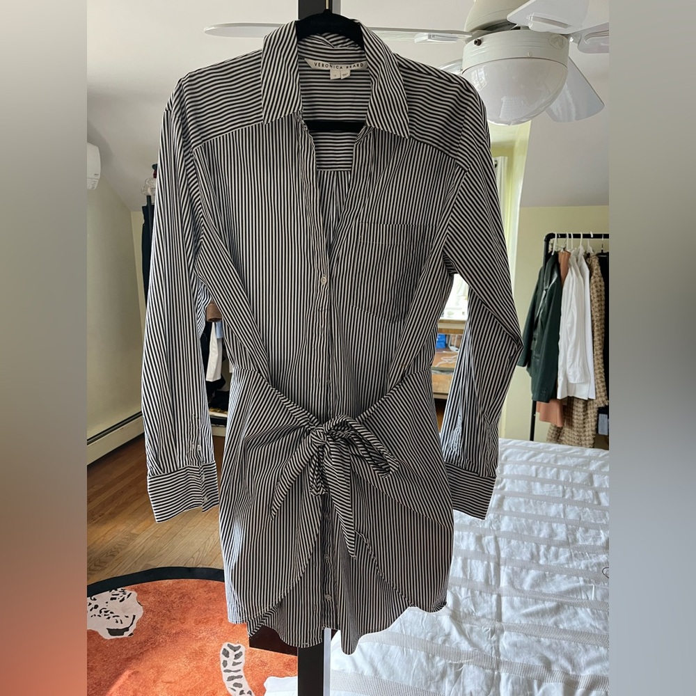 Veronica Beard wrap Black and White Striped Shirt Dress
